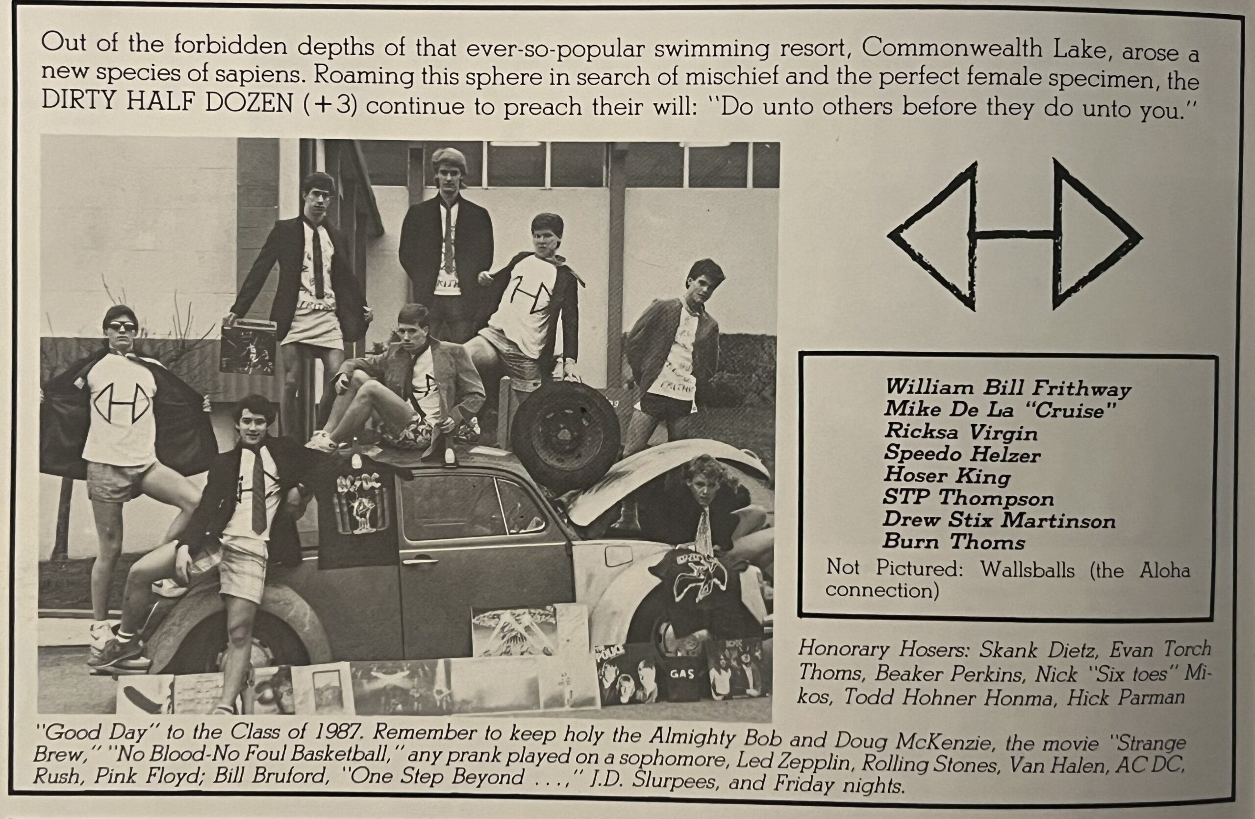 The Dirty Half Dozen — 1987 Yearbook Photo, Sunset High School, Beaverton Oregon